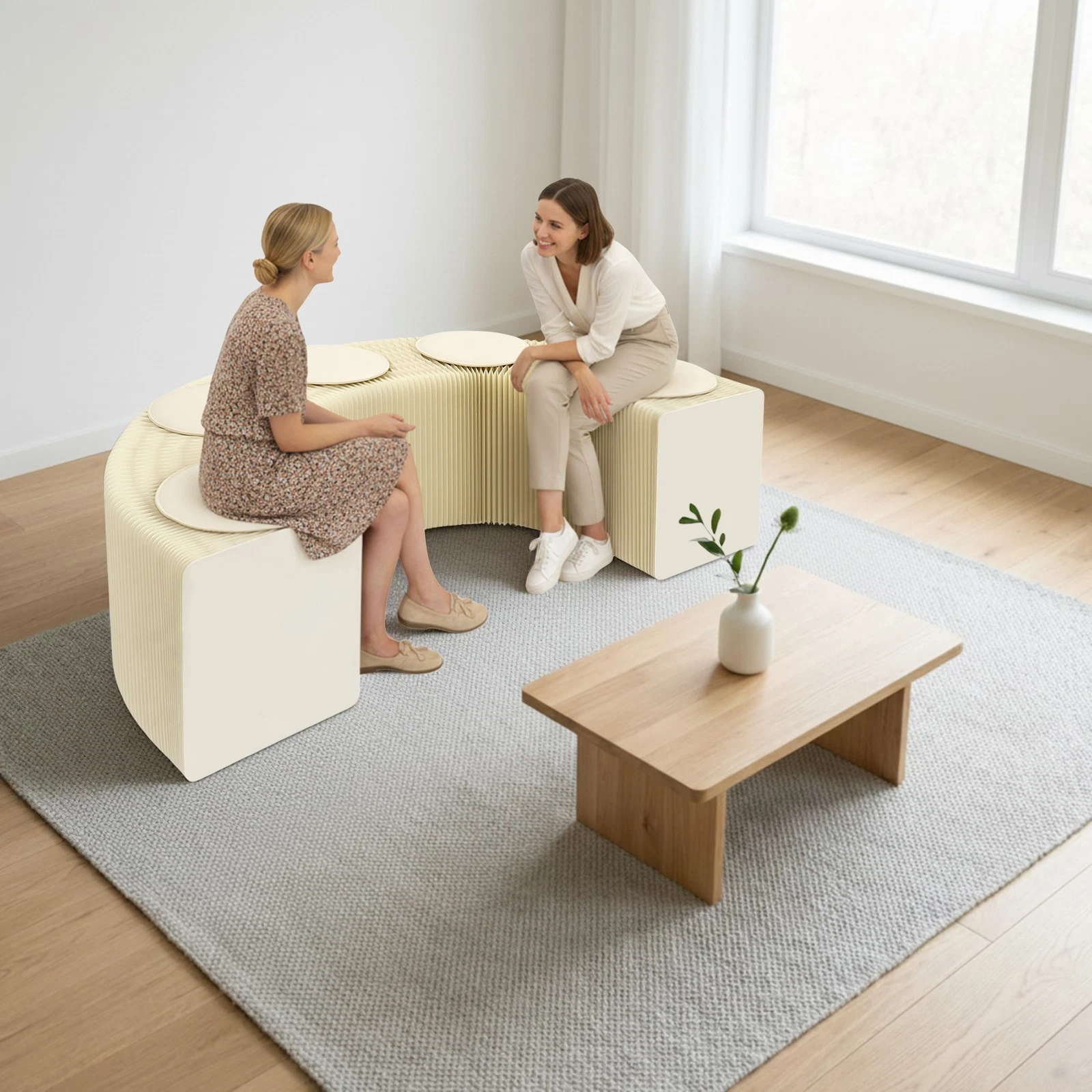 Folding Craft Bench with PU Cushion Accordion Paper Stool Sofa Chair Foot Rest