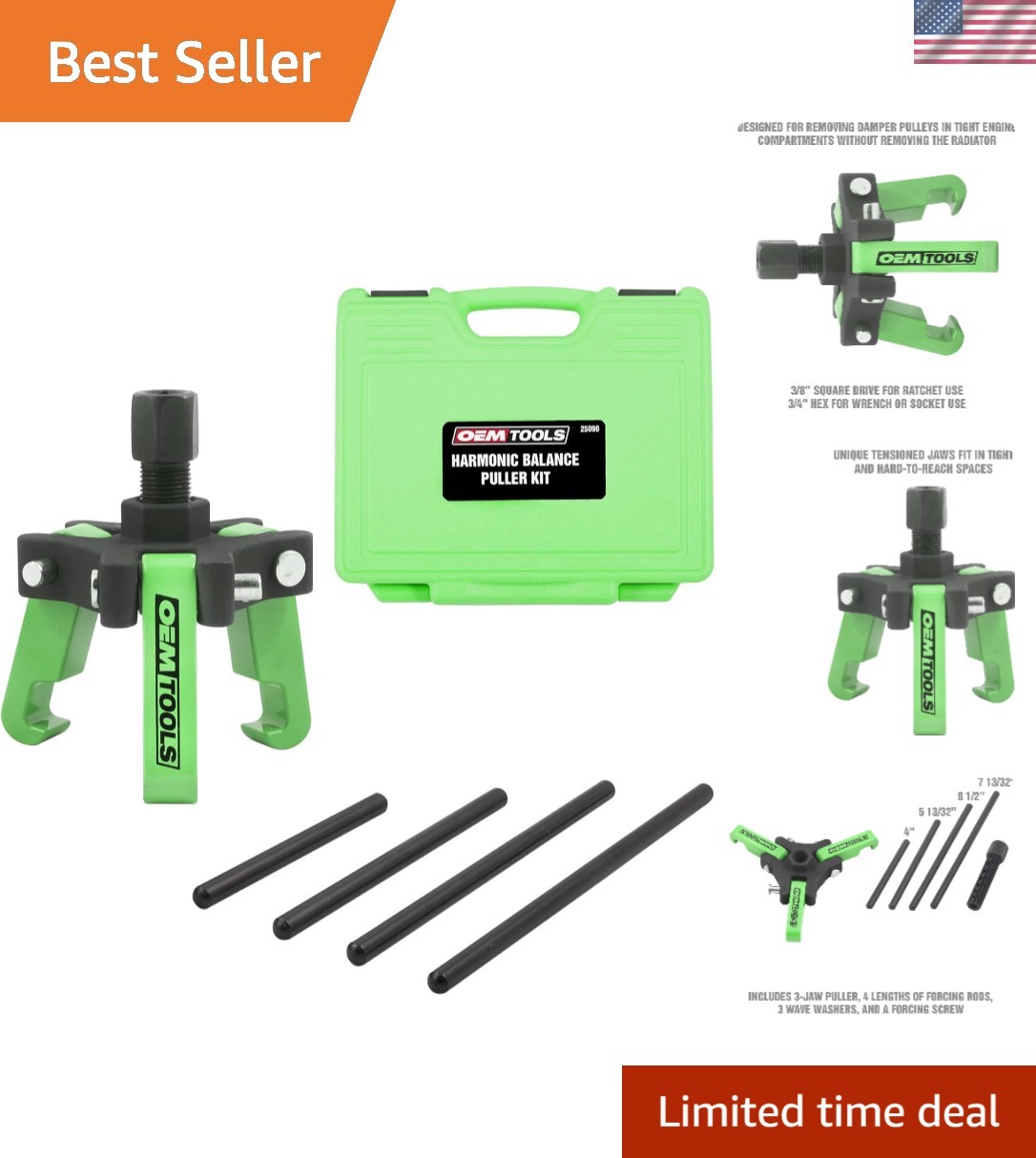 Compact Harmonic Balancer Puller Kit in Portable Case for Engine Efficiency