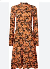 Joe Browns Autumn Floral Turtleneck Skater Dress Long Sleeve UK 12 Retro Boho
