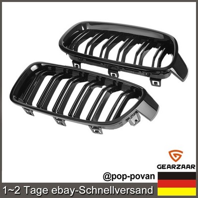 Nieren Grill kompatibel mit BMW F30 F31 11-19 Doppelsteg L+R Glänzend Schwarz