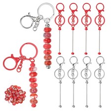 Beads Keychains Set with 50pcs Red Beads-10Pcs Silver/Red