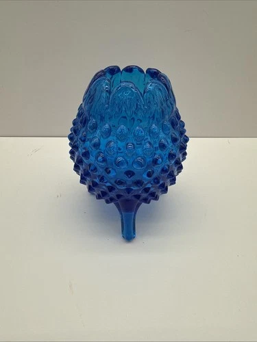 Vintage Fenton Glass - Colonial Cobalt Blue Hobnail 3 Footed Egg Shaped Vase