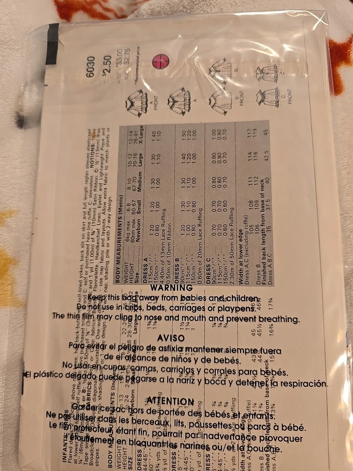 Vintage 60's BUTTERICK Pattern 6030 Size 18-22 Lbs Infant Baby Girl Dresses UC - Image 2 of 2