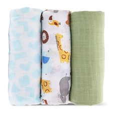 Baby Muslin Swaddle Blankets 3 Pack Extra Large 47x47 Cotton Jungle Unisex