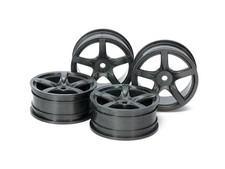 Image of Tamiya 54739 Medium-Narrow Black 5-Spoke Wheels (Offset 0, Hard, 4 Pcs), NIP