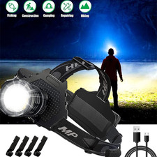 Rechargeable LED Headlamp 100000 Lumen, Super Bright Head Lamp Flashlight 5 Mode