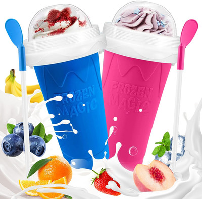 Slushie Cup, 2 Pack Slushy Maker Cup, Frozen Magic Squeeze Cups for Juice Milk Y