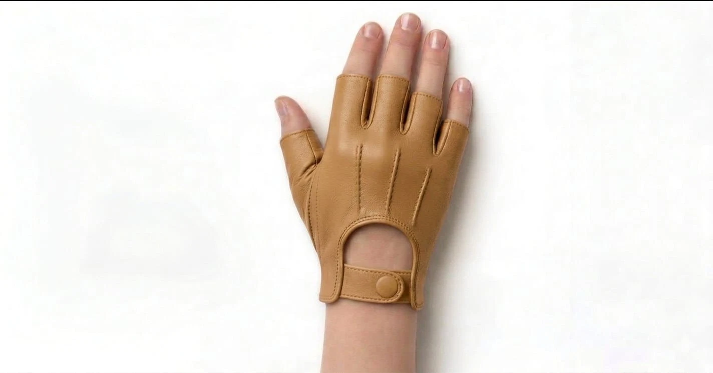 Sheepskin Leather Fingerless Gloves | Unisex Driving, Soft Genuine Leather Half