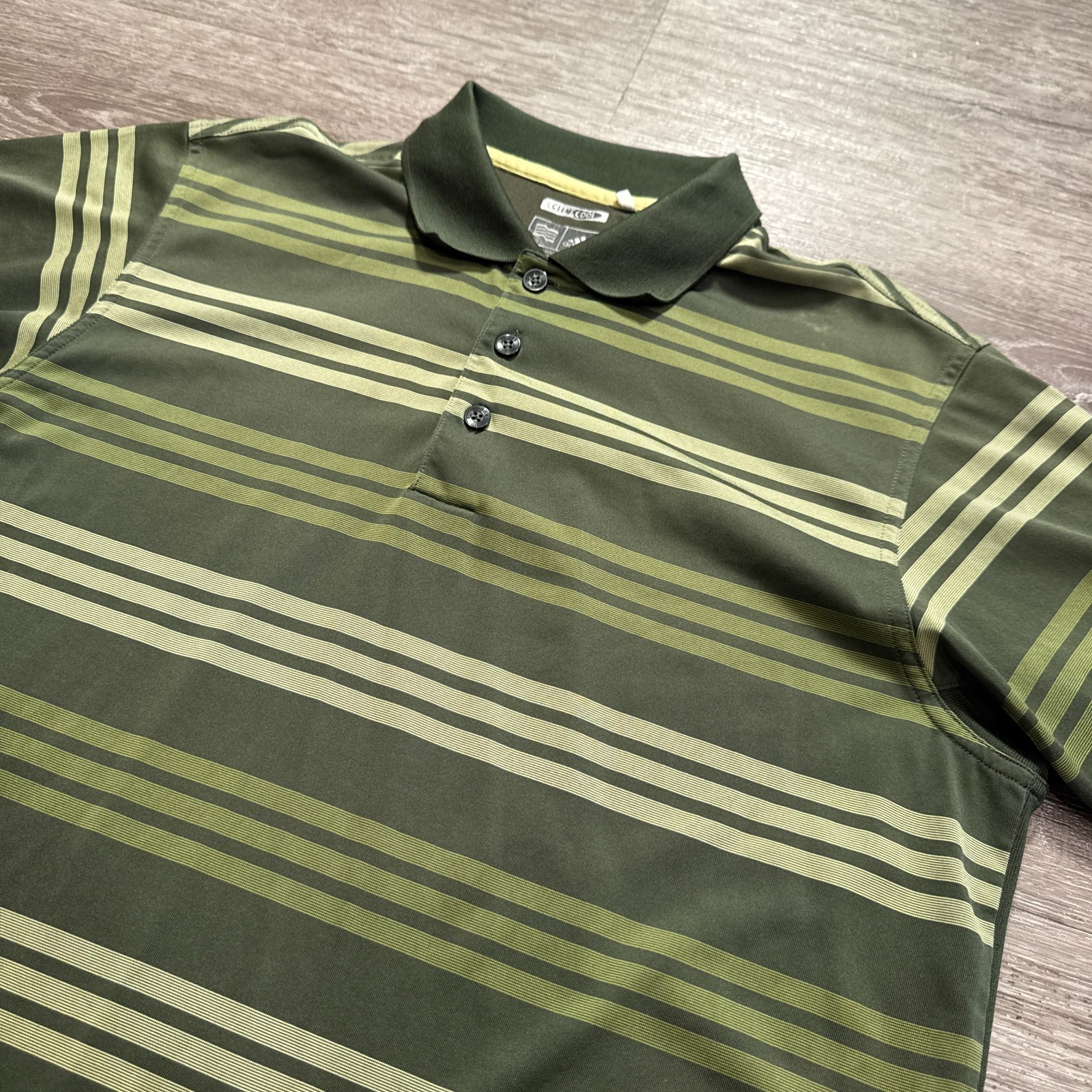 Adidas Polo Shirt Mens Small Green Stripe Climacool Golf Stretch Outdoor Casual