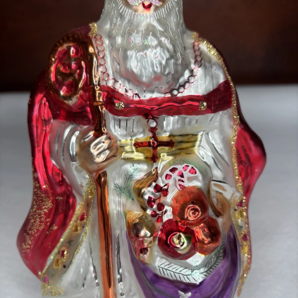 Christopher Radko Santa el Obispo Ornamento Rojo Vidrio Soplado a Mano 1995 Foto 3 de 4