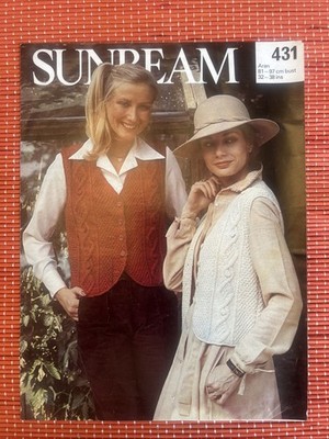 DAMEN ARAN ZOPFMUSTER GEWELLTE WESTE 32 -38  VINTAGE 70 er STRICKMUSTER 431
