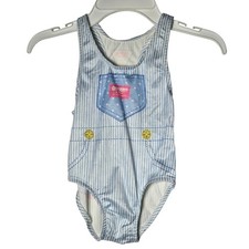 Vintage OshKosh Bgosh Girls Hickory Stripe Overalls Swimsuit 4 Pool Beach Retro