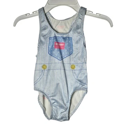 Vintage OshKosh Bgosh Girls Hickory Stripe Overalls Swimsuit 4 Pool Beach Retro - Photo 1/4