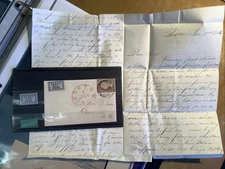 3LB2 GENUINE US Carriers stamp, 1851  Penny Post, Boston + #11 COVER, letter + 2