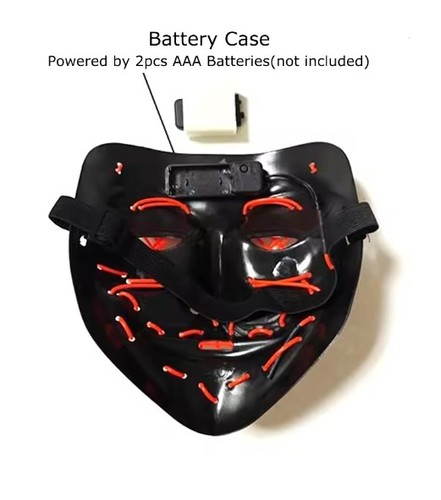 Drahtlose Neon LED leuchtende Reinigungsmaske Halloween Horror batteriebetrieben gruselig UK - Bild 5 von 25