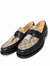 Gucci Mens Black Loafers GG Monogram Brown Print Leather Size 13UK/14US £800