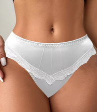 Glossy Butter Wet Look Second Skin White Satin Bikini Brief Pant XL