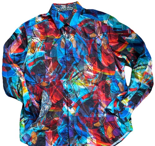 Robert Graham Men’s Abstract Colorful Embroidered Men’s Button Shirt Paisley L