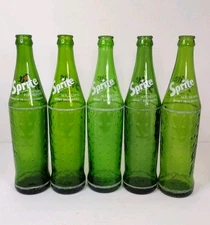 Vintage Sprite Returnable Soda Pop Green Glass Bottles 16 Oz Lot Of 5