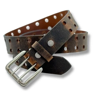 Men’s 1.5” Full Grain Buffalo Leather Belt – Double Prong Crazy Horse – USA Made