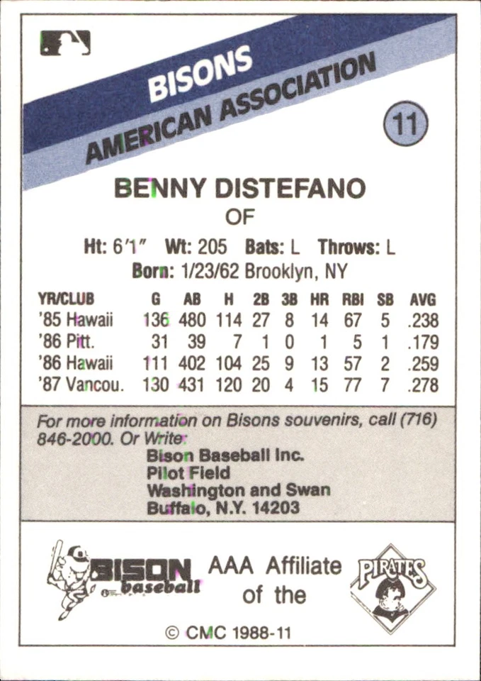 Benny Distefano 1988 CMC Buffalo Bisons #11 RC Buffalo Bisons *AutographDen* - Image 2 of 2