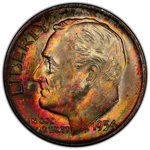 1954 D Toned Roosevelt Dime PCGS MS 67 See Video Toning Silver Coin 10C