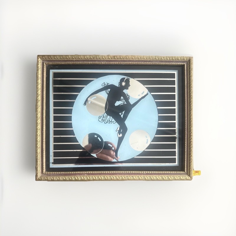Vintage Art Deco Jewelry, Trinket Box  Dancer & Bubbles Silhouette 10.0" x 8.25”