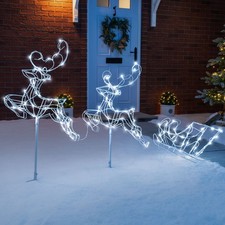 Reindeer Sleigh Light Outdoor Christmas Decoration 3D LED Xmas Silhouette 3m