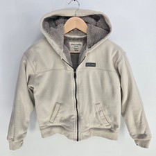 Abercrombie Kids Hoodie Unisex 11/12 Cream Faux Fur Lined Relaxed Fit Zip Jacket