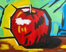 Original Pop Art Acrylic Painting "Red Apple" 16x20" Stretched Canvas Still Life