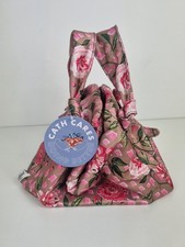 Cath Kidston RS Tea Rose Bucket Bag BNWT Brown Pink Silky Feel Fabric Zip Top UK