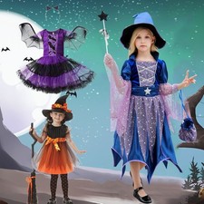 Girls Deluxe Classic Witch Costume Halloween Trick or Treat Fancy Dress Outfit
