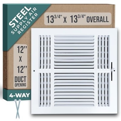 Fits2x2 Duct Opening 4 Way Steel Air Supply Diffuser by  12'' X 12'' Duct Size 1
