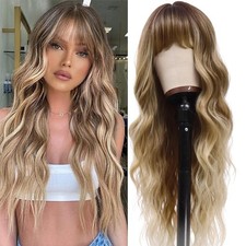 Dirty Blonde Wig with Bangs 26 Inch Long Curly Wavy Wigs for Women Natural Lo...
