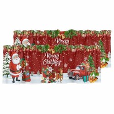 Red Christmas Curtain Valances for 54"W x 18"L Pack of 2 Deep Red Grass Green