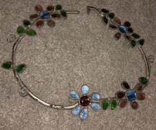 Art Crafts Stained Glass look Flowers Silver Tone Broken picture frame Adornment