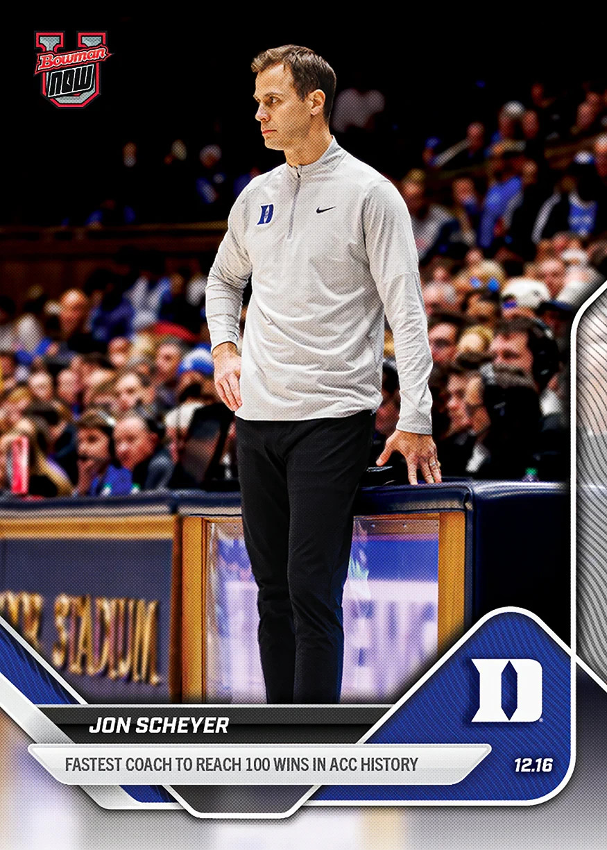 Jon Scheyer #33 Basketball Cards 2025 Bowman U Now trading card — raw and PSA graded price guide