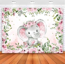 7x5ft Pink Floral Elephant Baby Shower Backdrop Girl Photography Background
