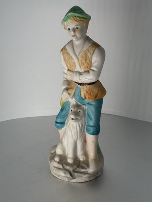 vintage Porcelain Bisque Irish Sheep Herder Figurine Derpy Faced Dog