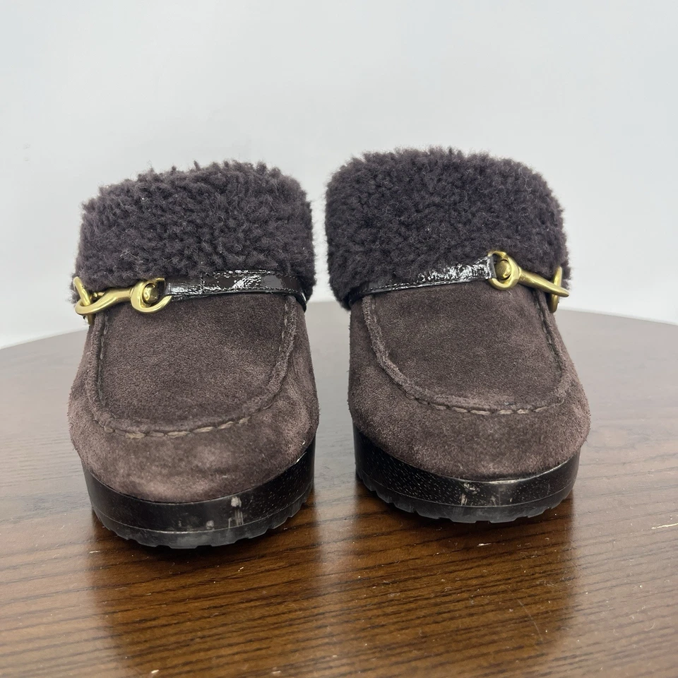 Coach Idyle Clog Shoes Women's 6.5B Brown Suede Shearling Spring Hook Mule A3611 - Image 3 of 4