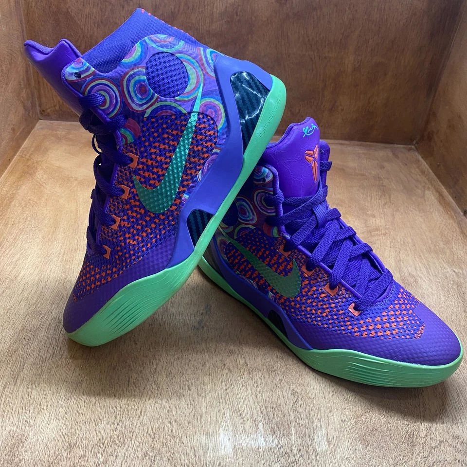 Nike Kobe 9 Elite Shoes Youth Size 5.5Y Purple Venom Green 636602-500 Basketball - Image 2 of 4