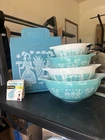 Vintage Pyrex turquoise Butterprint Cinderella Mixing Bowls New In Box MINT