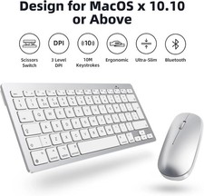 Bluetooth Keyboard Mouse Set for Mac Ultra Slim QWERTY UK Wireless Silver