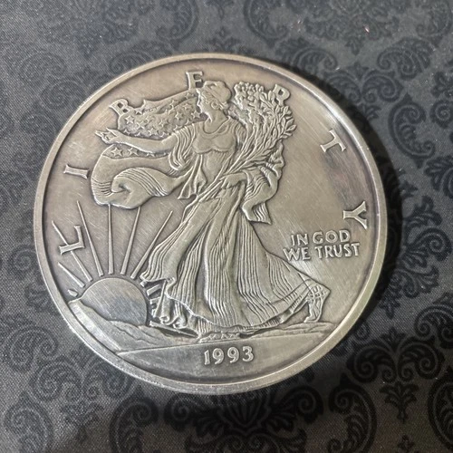 Fine 999 Silver Round 1993 Liberty One Troy Pound Vintage, Toned