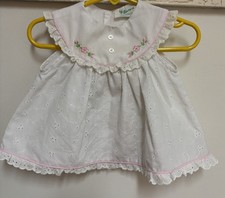 Vintage Tiny Tots Baby Girls Dress Embroidered White Eyelet 6/9M