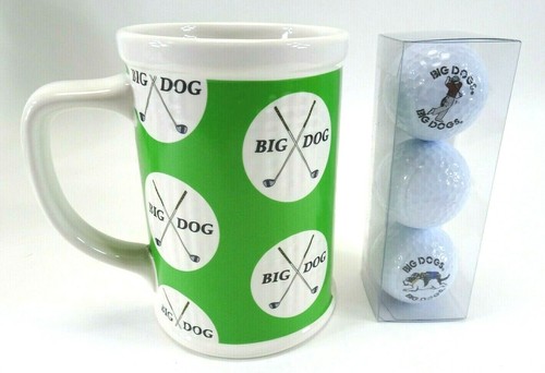 NIB BIG DOGS DOG Boxed Coffee Mug with (3) Golf Balls Set 2007 White / Green - Picture 2 of 6
