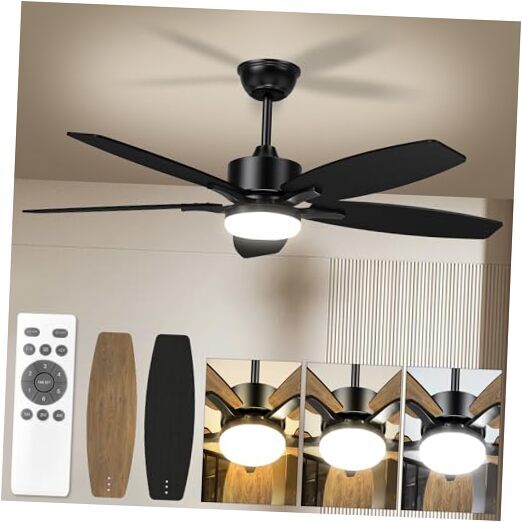 42 Inch Farmhouse Ceiling Fan with Light, Small Modern Ceiling Fan with Black