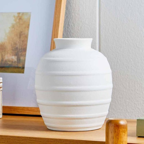 Textured Ceramic Vase Ribbed Design Flower Arrangement Home Decor Indoor New - Picture 4 of 6