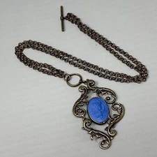 Extasia Cameo Pendant Necklace French Blue Hand Made Bronze Victorian Revival