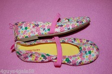 Girls Shoes CLOTH BALLET FLATS Colorful Flowers PINK ELASTIC STRAP Size 9